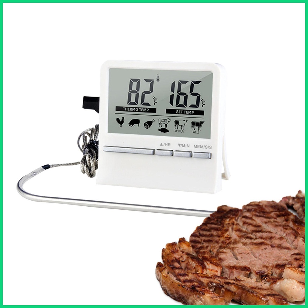 Nhiệt Kế Đo Nhiệt Độ Lò Nướng BBQ Bằng Thép Không Gỉ Với Màn Hình LCD