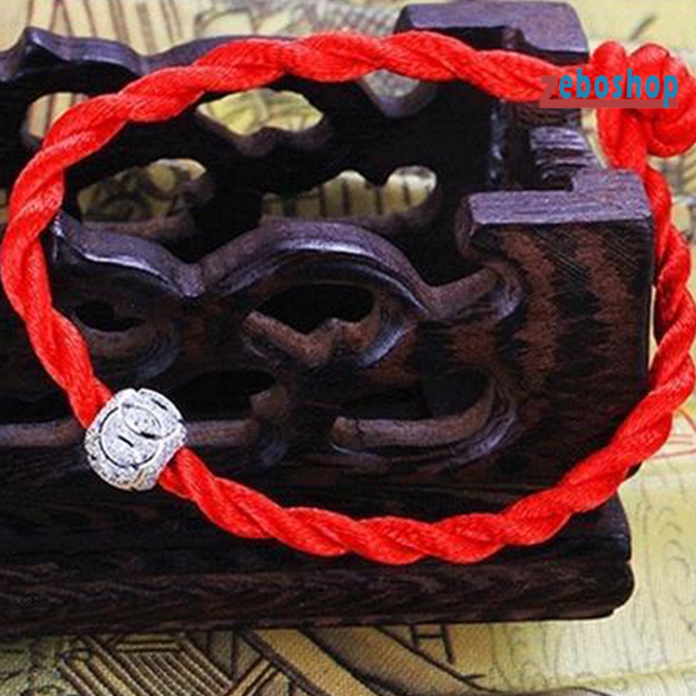 Vòng Đeo Tay May Mắn Bện Dây Đỏ Đính Hạt Mạ Bạc Phong Cách Dân Tộc Cho Nam Nữ