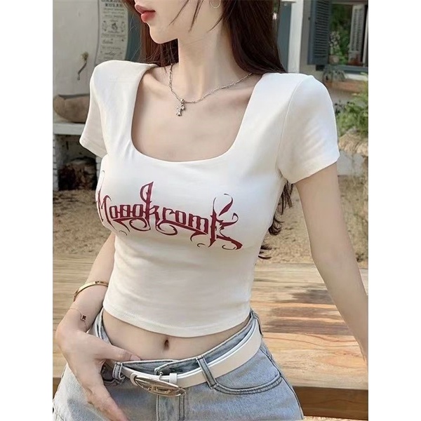 Áo baby tee Thun croptop Ngắn Tay Cổ Chữ U Dáng Ôm Bằng Vải Cotton Nguyên Chất Thời Trang Mùa Hè 2023