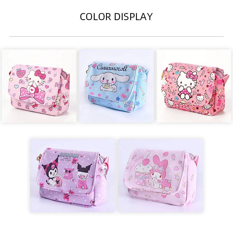 Doremi Túi Đeo Chéo Đựng Điện Thoại Chống Thấm Nước Họa Tiết Mèo Kitty Cún cinnamon Melody Khóa Kéo Đôi Cho Bé Gái