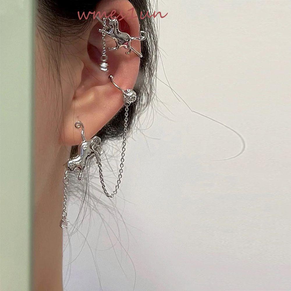 Bông Tai Dạng Kẹp WMES15H Y2K Màu Trơn Thời Trang Cho Nữ