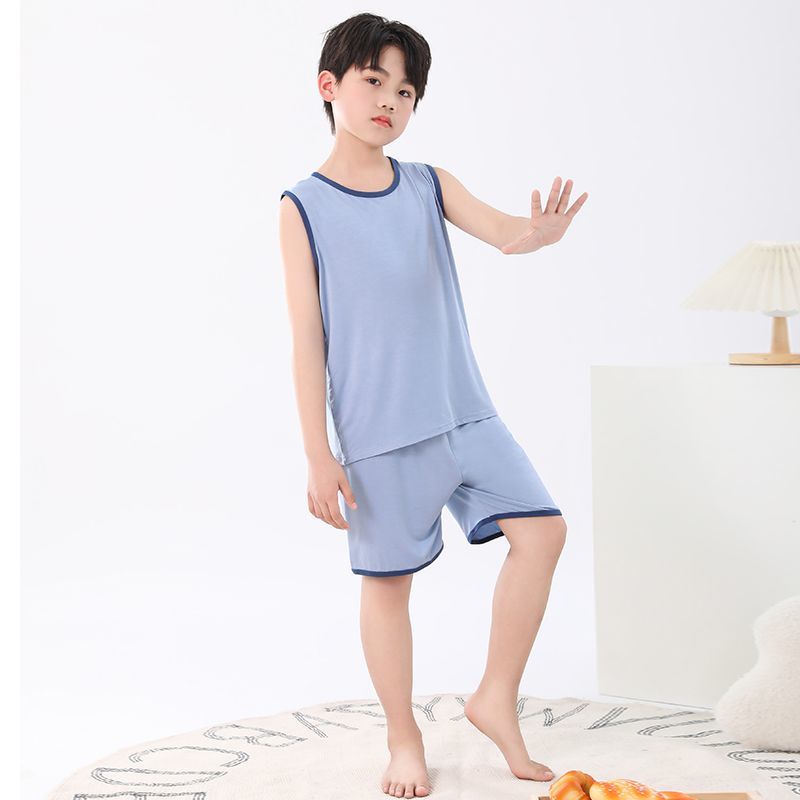 Bộ Đồ Ngủ Sát Nách Vải Lụa Lạnh Mỏng Thời Trang Mùa Hè Cho Bé Trai