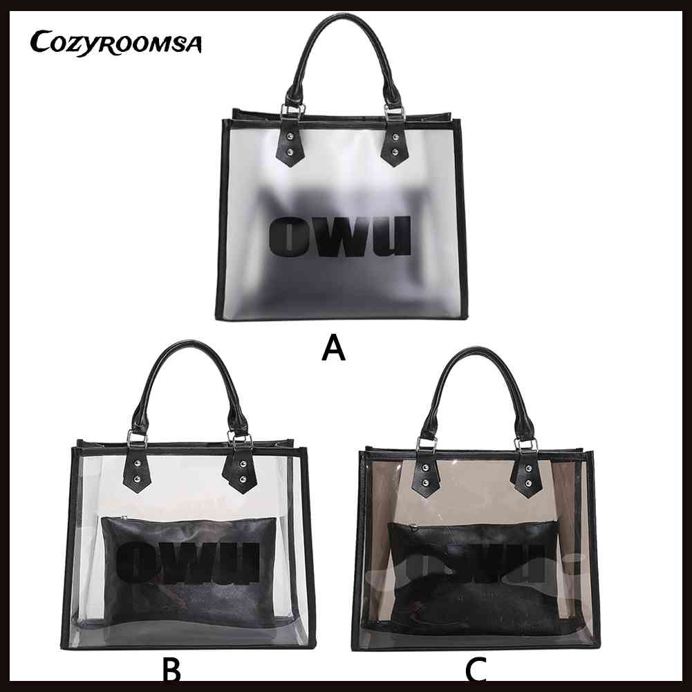 Túi Tote Nhựa PVC Trong Suốt In Chữ Thời Trang Sức Chứa Lớn Cho Nữ