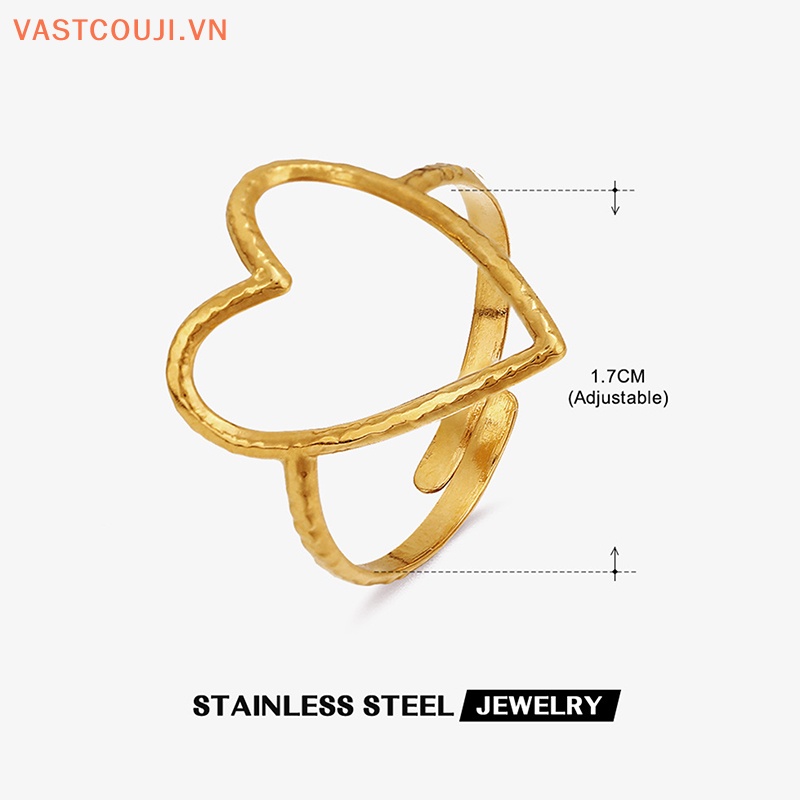 Nhẫn Cặp Bằng Thép Không Gỉ Hình Trái Tim Lớn Có Thể Điều Chỉnh Thời Trang