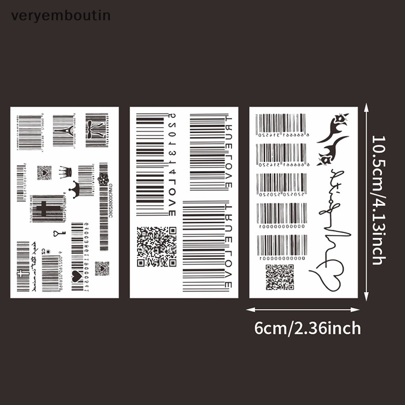 1 Tấm Hình Xăm Dán Tạm Thời Hình Mã Vạch 3D Độc Đáo