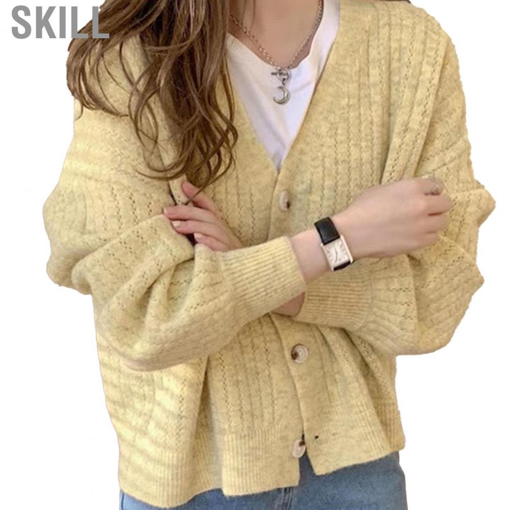 Skill Sweater  Button Closure Long Sleeves Women Knit Elegant Shape Loose Casual for Dating
