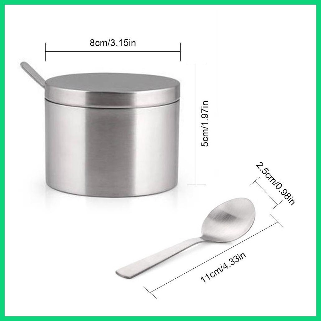 Hộp Đựng Gia Vị Bằng Thép Không Gỉ Có Nắp Và Muỗng Tiện Dụng Cho Nhà Bếp