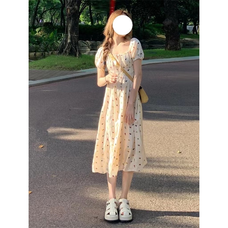 Đầm maxi Tay Phồng Họa Tiết Hoa Phong Cách Pháp