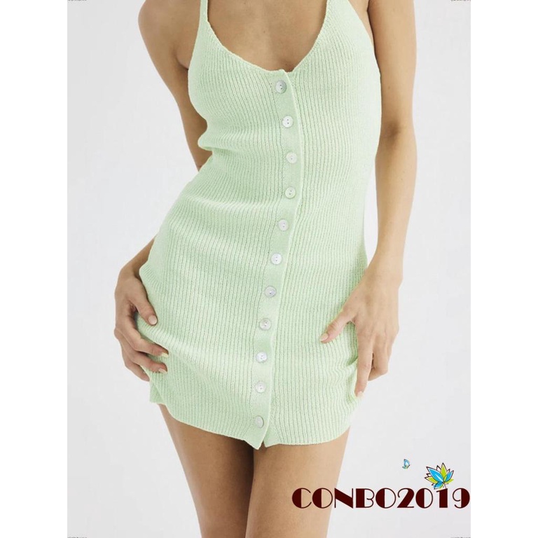 Đầm Dệt Kim Ôm Dáng Không Tay Hở Lưng Cài Nút Gợi Cảm Cho Nữ