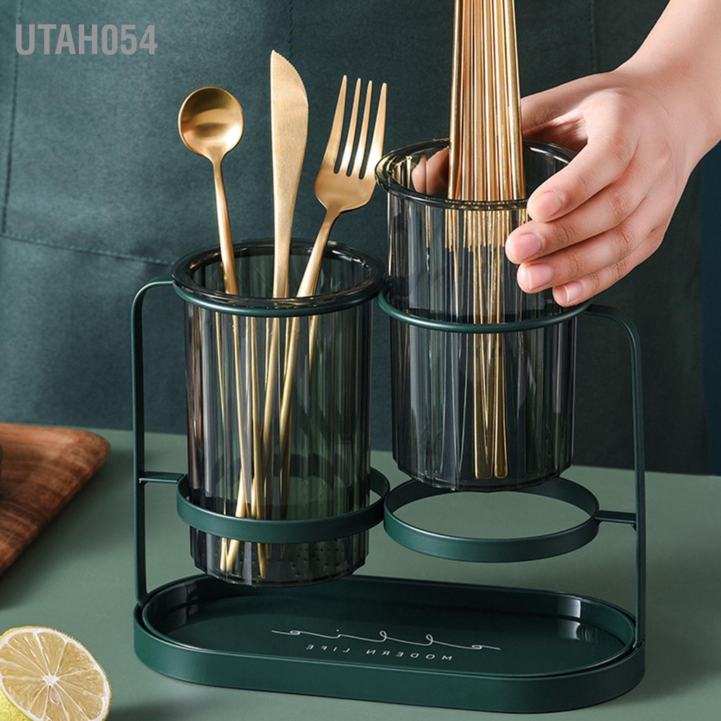 Utah054 Đũa Sấy Giá đỡ Sắt PET trong suốt Caddy cho Thìa Nhà bếp