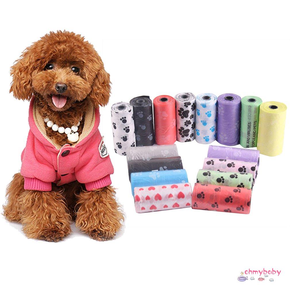 [InStock] 15 Cái/Cuộn Thú Cưng Túi Nhựa Cho In Dấu Chân Rác Chó Nhặt 1 Cuộn Màu Sắc Ngẫu Nhiên [Z/15]