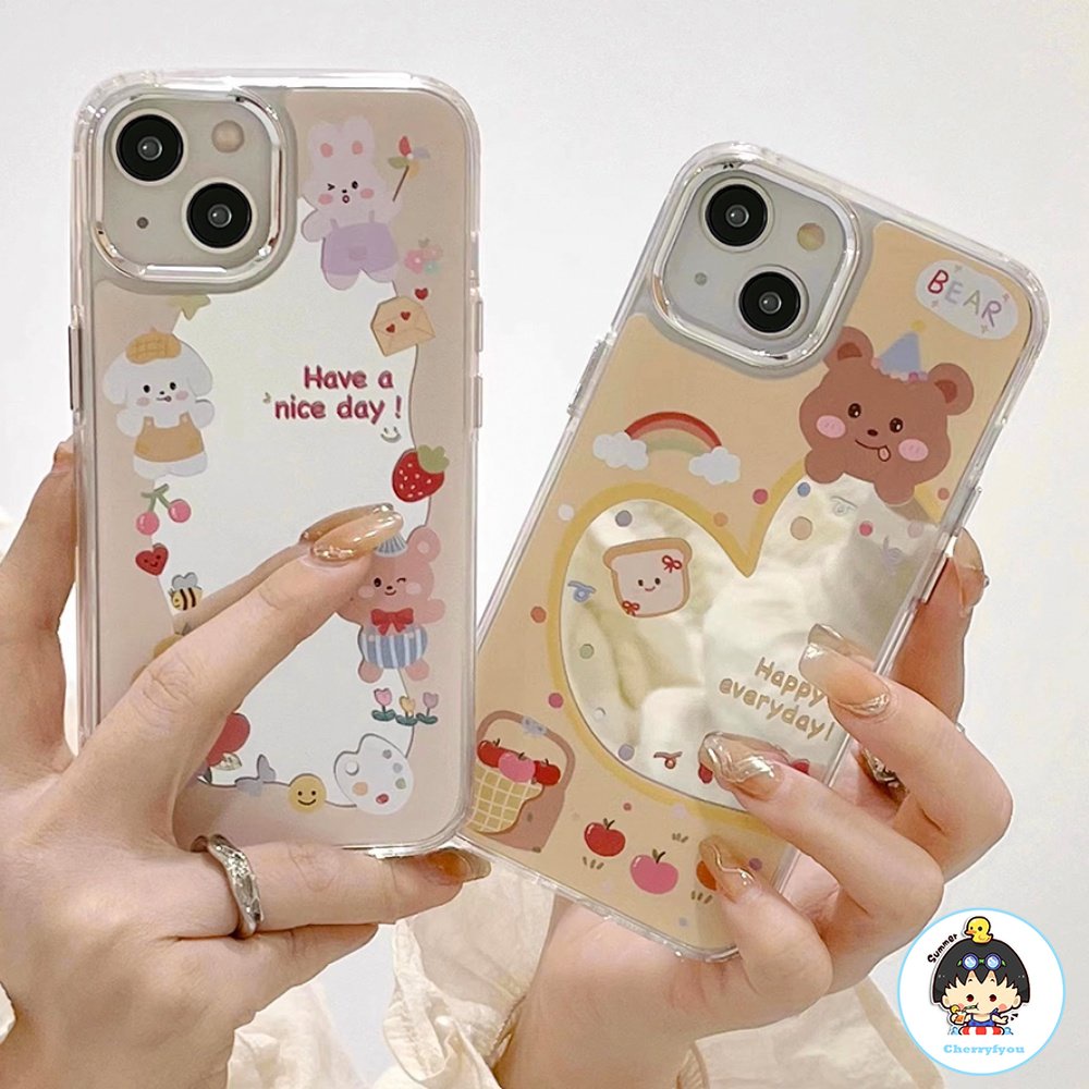 Ốp Điện Thoại TPU Dẻo Gắn Gương In Hình Gấu Graffiti Dễ Thương Chống Rơi Vỡ / Bụi Bẩn Cho IPhone 11 12 13 14 Pro Max