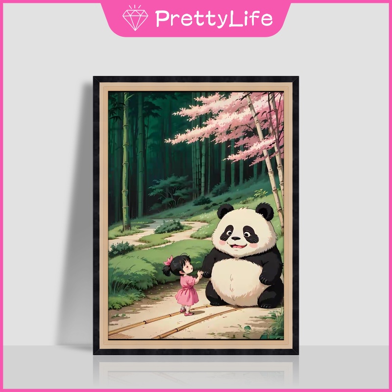 Bộ Tranh Đính Đá 5D Tự Làm 30x40cm Hình Cô Gái Và Gấu Trúc Dễ Thương Trang Trí Phòng Ngủ