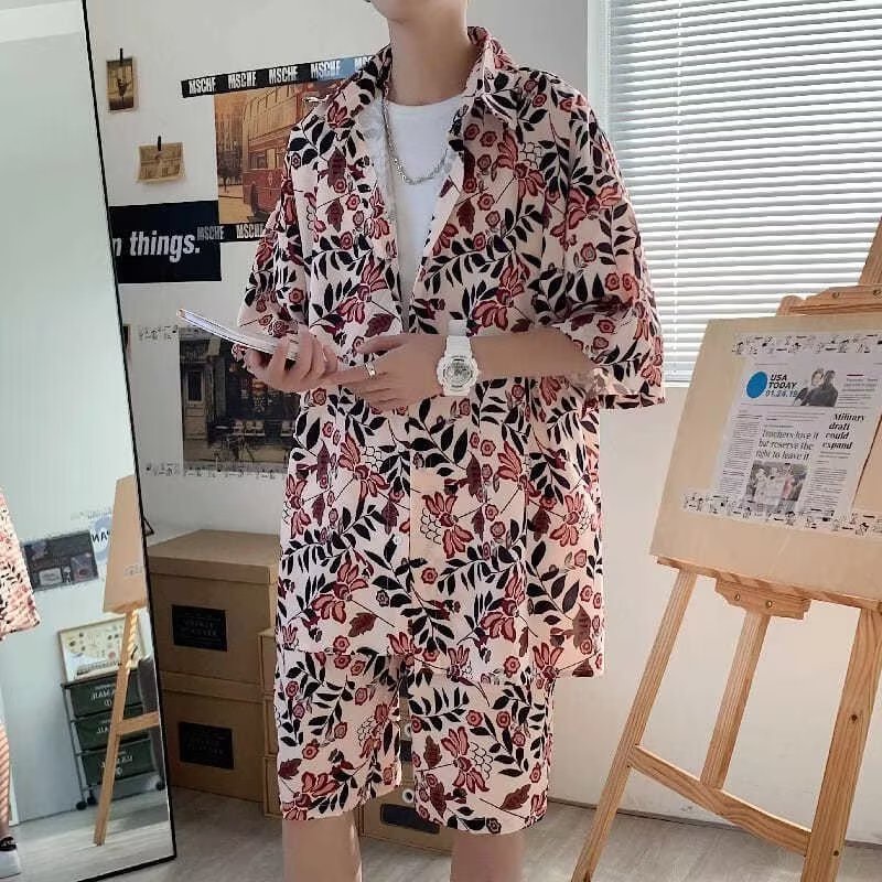 Áo Sơ Mi Ngắn Tay Dáng Rộng In Hoa Phong Cách Retro Nhật Bản Dành Cho Nữ Và Nam