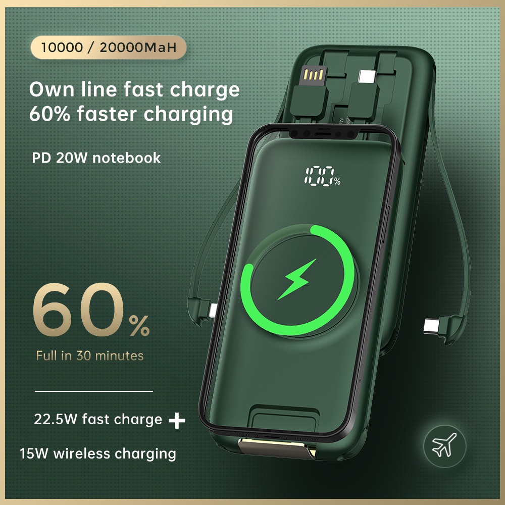 Sạc Dự Phòng 20000mAh PD 20W Sạc Nhanh Không Dây Cho iPhone 14 13 12 Pro Max