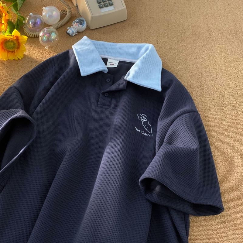 Áo Thun polo Ngắn Tay Dáng Rộng Màu Sắc Tương Phản Thời Trang Mùa Hè Cho Nam