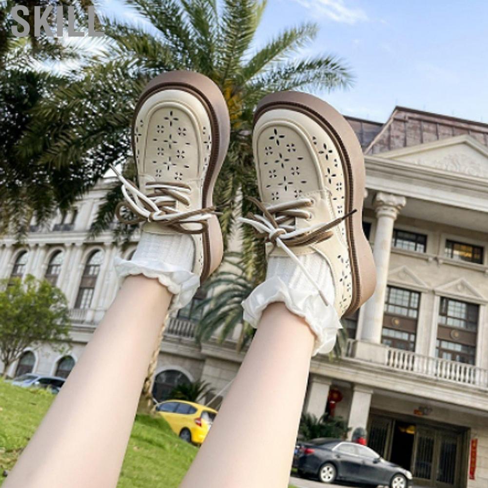 Skill British Style Leather Shoes  1 Pair Thick Soled PU Retro Breathable Hollow Pattern Fashionable for Daily Life