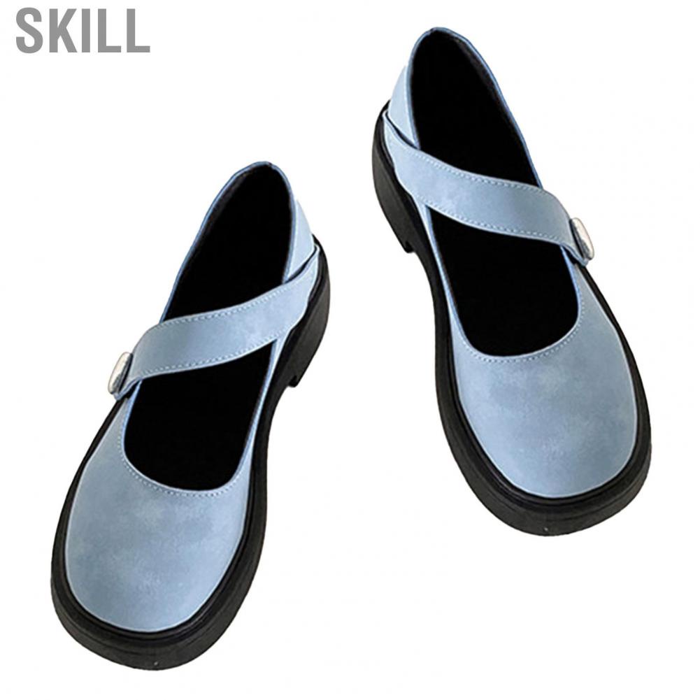 Skill Women Thick Heel Vintage Shoes  Prevent Slip Fashionable Wearable Sole Student PU Leather Round Toe Shallow for Dating