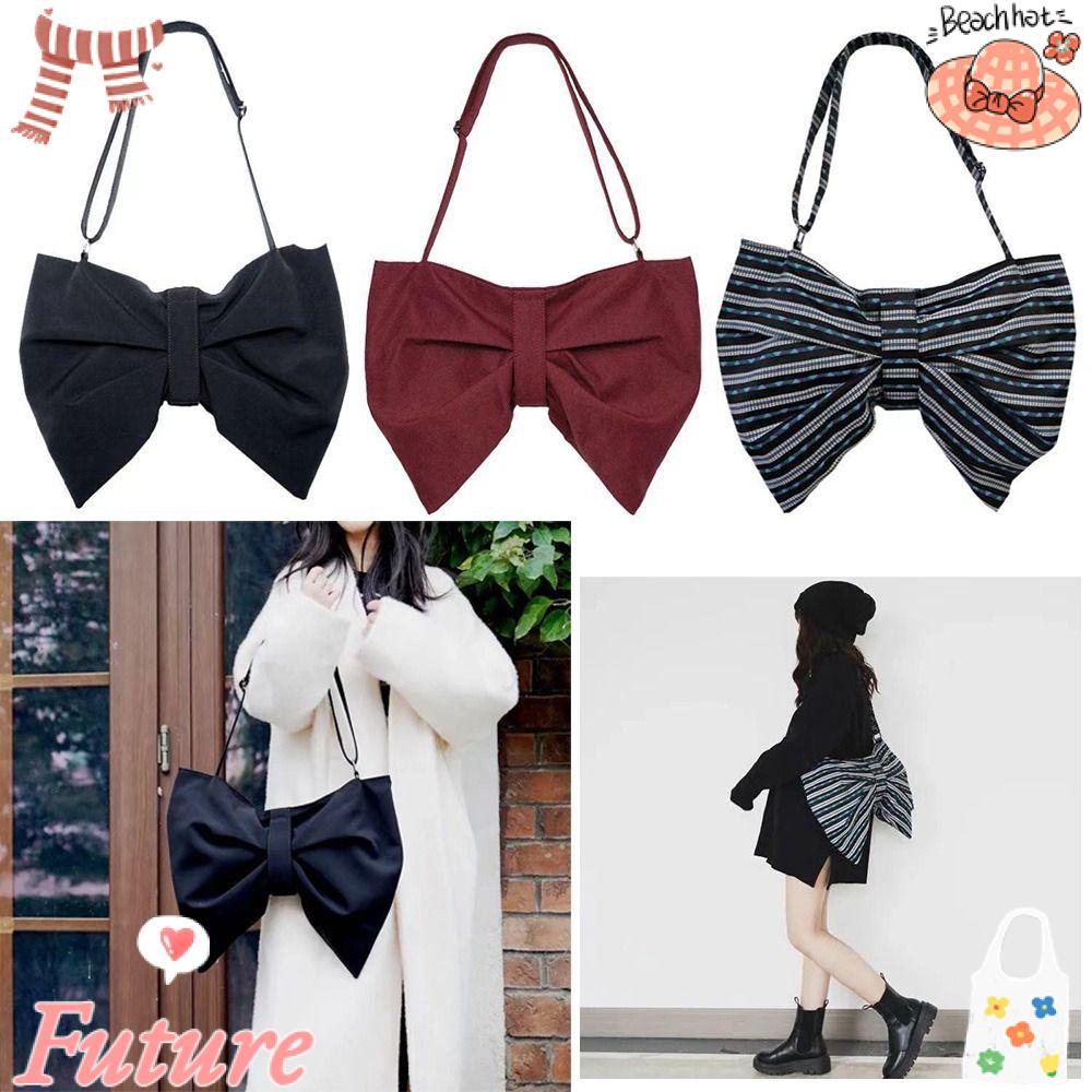 Túi Đeo Chéo Vải Canvas Trang Trí Nơ Xinh Xắn Dành Cho Nữ