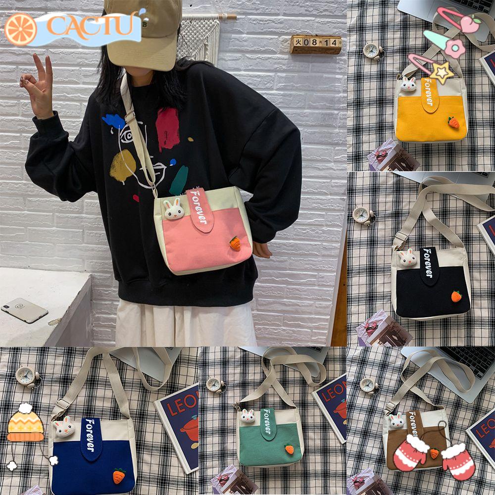 Túi Xách Bằng Vải Canvas Thiết Kế Hình Búp Bê Dễ Thương Phong Cách Hàn Quốc