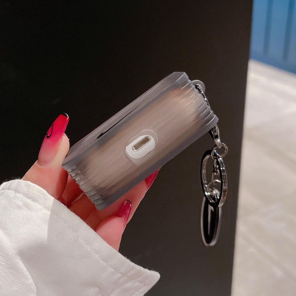 Vỏ Bảo Vệ Hộp Sạc Tai Nghe AirPods Pro 2 Pro 1 2 3 Bằng TPU Màu Đen Trong Suốt Gắn Móc Khóa Thời Trang