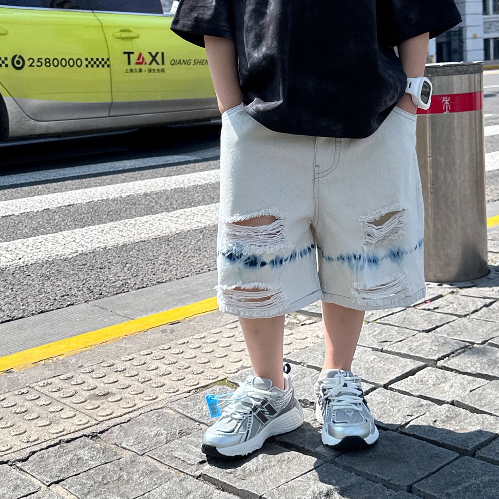 Quần short jean rách bé trai QB607 sz 90-140, họa tiết loang thời trang mùa hè phong cách Hàn Quốc cho bé