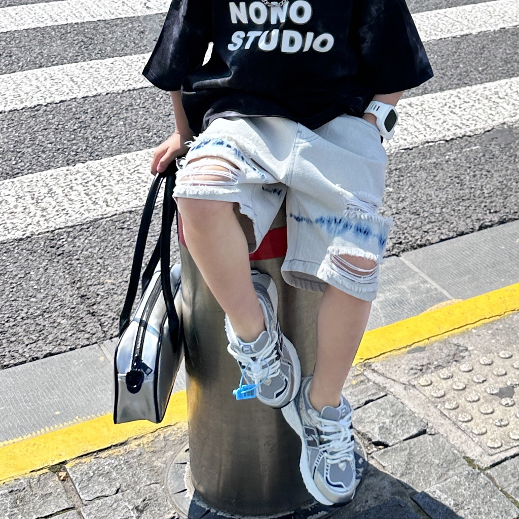 Quần short jean rách bé trai QB607 sz 90-140, họa tiết loang thời trang mùa hè phong cách Hàn Quốc cho bé