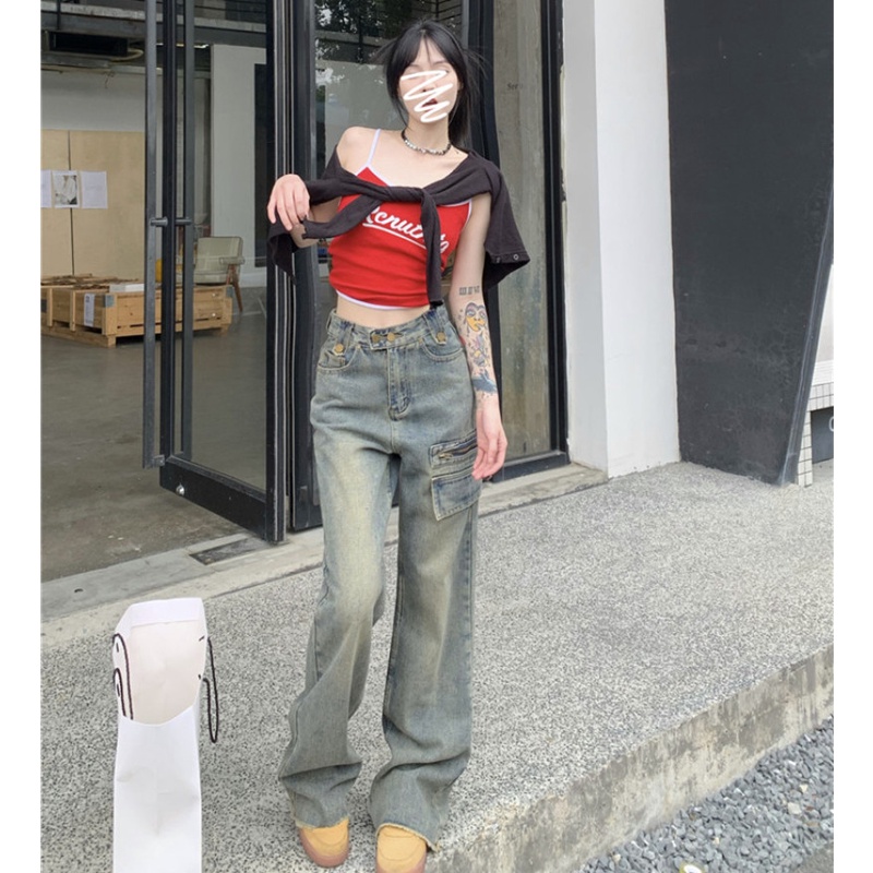 Quần Denim Lưng Cao Ống Rộng Thời Trang Mùa Hè