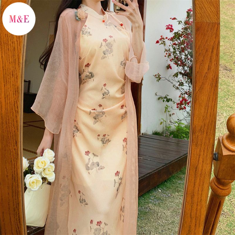 M &amp; E 2023 Đầm Sườn Xám Cách Tân Dáng Ôm Phong Cách Trung Hoa Mới Cao Cấp Mùa Xuân Hè 2023