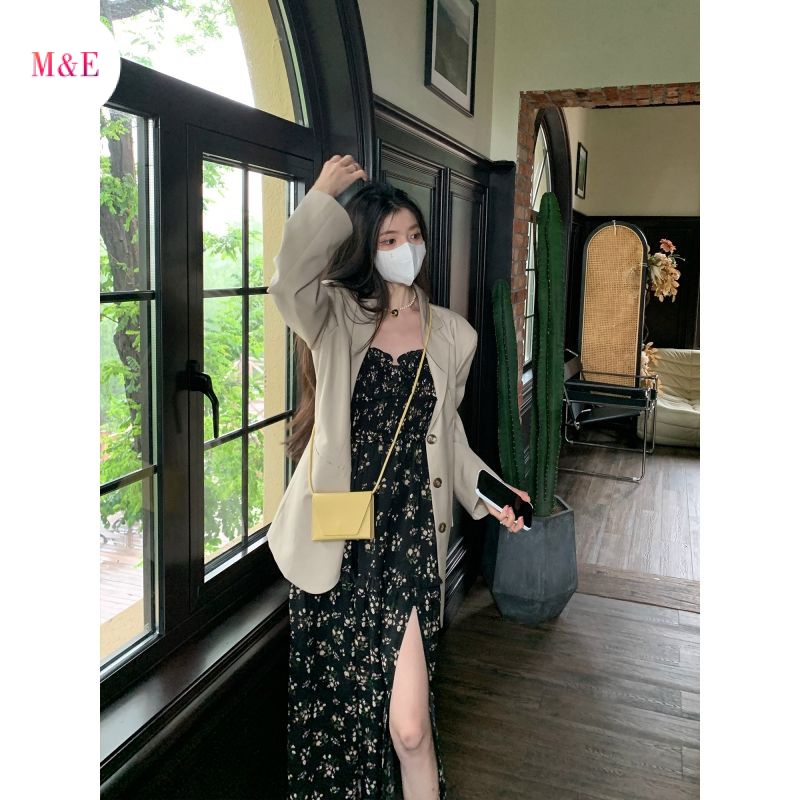 M &amp; E Đầm Hoa Xẻ Tà Nhẹ Nhàng Phong Cách Pháp Mùa Hè Thu 2023 Mới