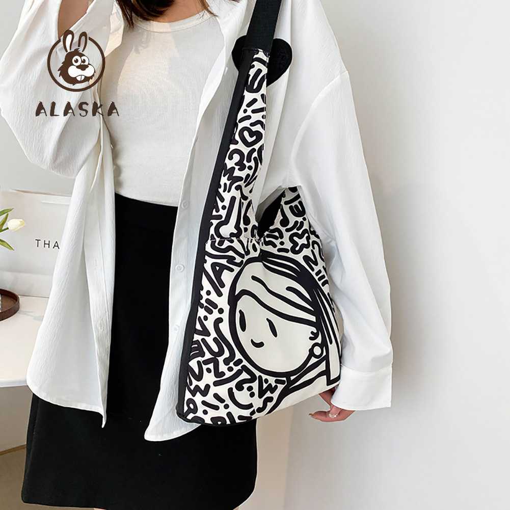 Túi Xách Đeo Vai Bằng Vải Canvas Ngăn Chứa Rộng Hình Tranh Vẽ Nghệ Thuật Cho Nữ [alaska.vn]