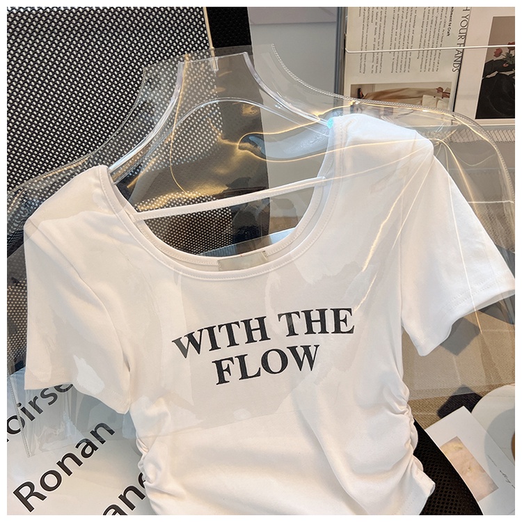 Áo Thun Lửng Ngắn Tay In Chữ Cá Tính Cho Nữ