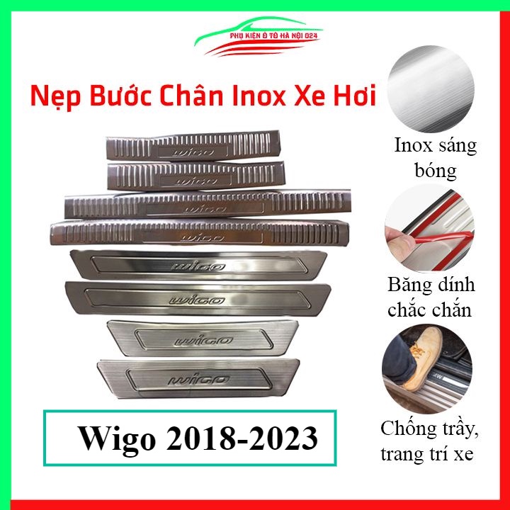 Bộ nẹp bước chân inox ô tô Wigo 2018-2023 chống trầy làm đẹp ô tô