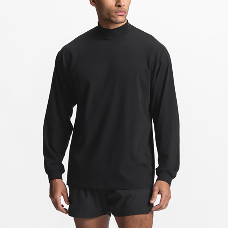 Áo Thun Cotton Tay Dài Cổ Cao Dáng Rộng Thoáng Khí Thời Trang Mùa Thu Chất Lượng Cao Cho Nam