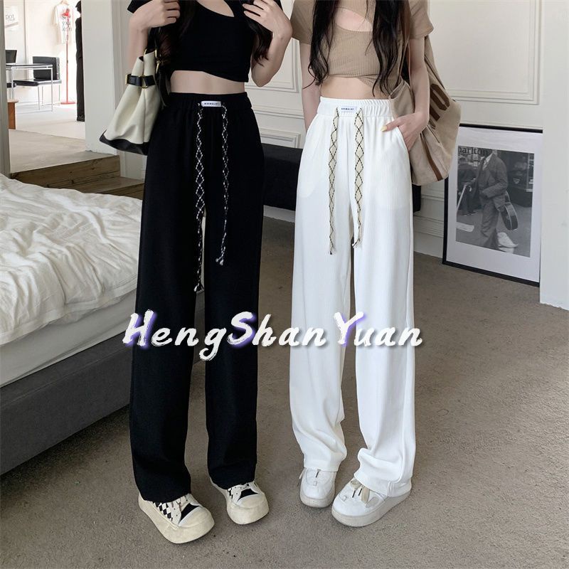 Quần Dài Lưng Cao Ống Rộng Màu Đen Thời Trang Mùa Hè Cho Nữ