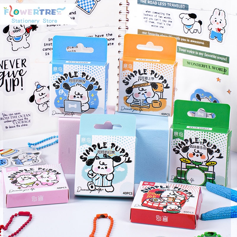 Bộ 40 Hình Dán Trang Trí Sổ Tay Hình Chú Chó Đơn Giản Xinh Xắn