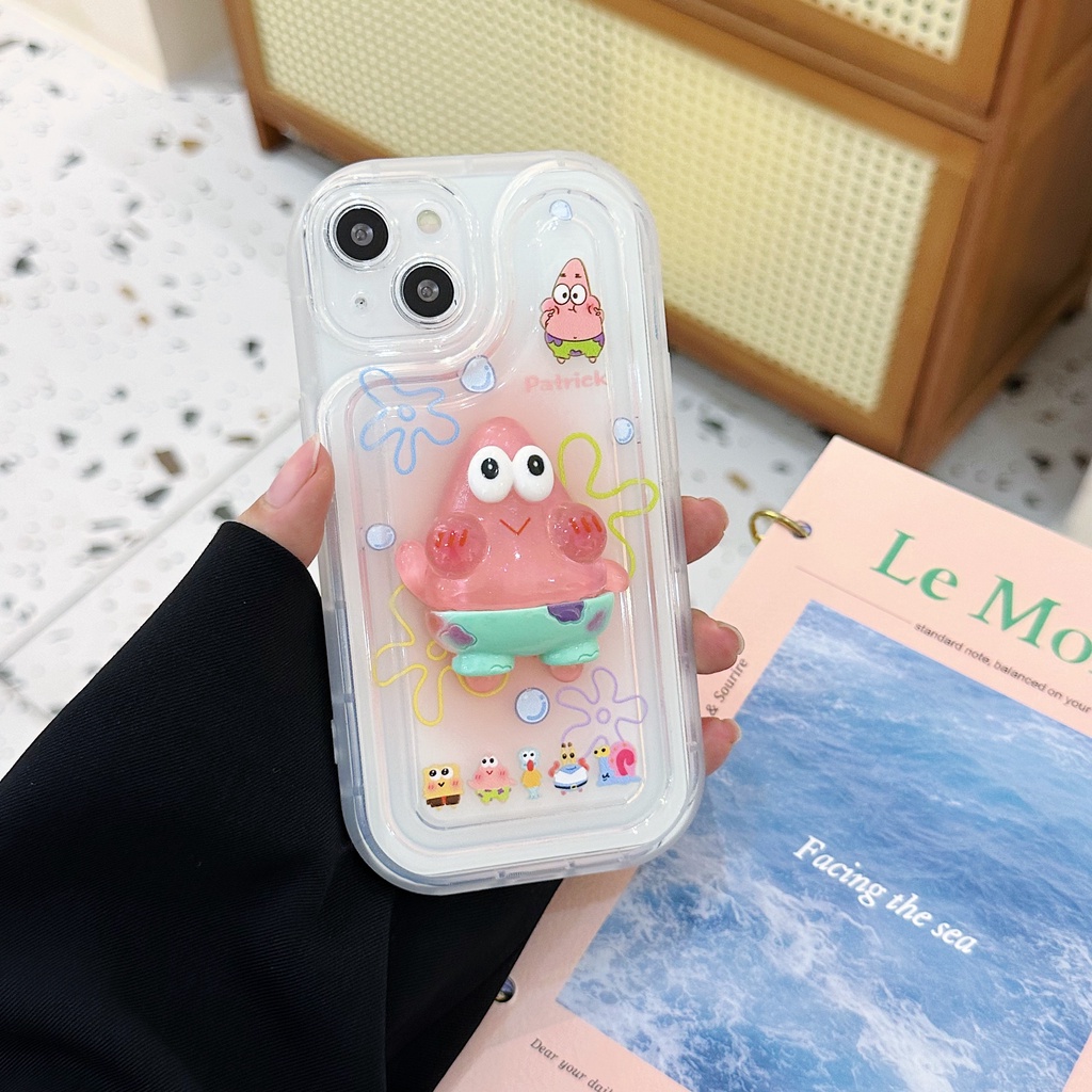 Ốp Điện Thoại Tpu Dẻo Họa Tiết Hoạt Hình Spongebob Màu Trong Suốt Kèm Giá Đỡ Cho iPhone 14 Plus 13 12 11 Pro Max
