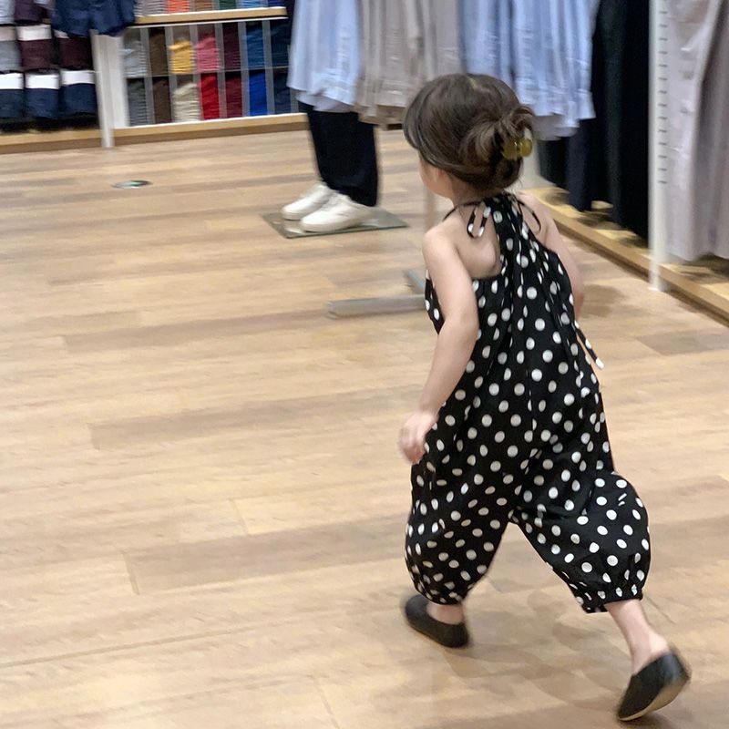 Bộ Áo Liền Quần Chấm Bi Dáng Rộng Chống Muỗi Phong Cách Hàn Quốc Thời Trang Mùa Hè Cho Bé Gái