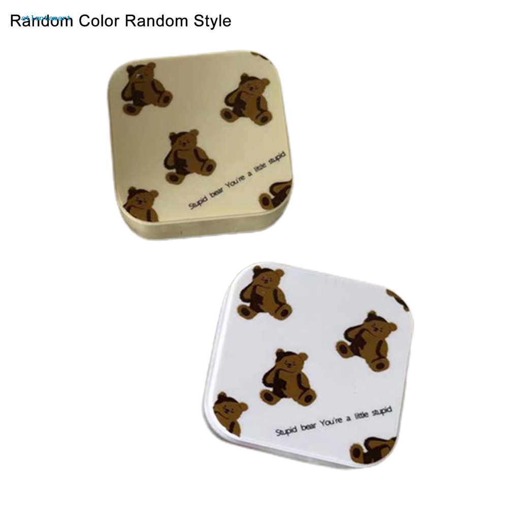 Túi Đựng Đồ Dùng Cao Cấp Tiện Dụng| 1 Bộ Hộp Đựng Kính Áp Tròng Bằng Nhựa In Họa Tiết Gấu Có Gương Chống Va Đập Cho Nữ