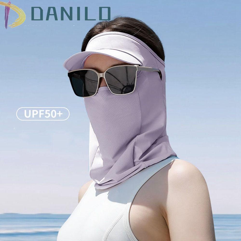 Danilo Khăn Che Mặt Vành Cổ Chống Nắng Vải Lụa Lạnh Mỏng Màu Trơn Kèm Kính Bảo Vệ Mắt Dành Cho Bạn Nữ Hoạt Động Ngoài Trời