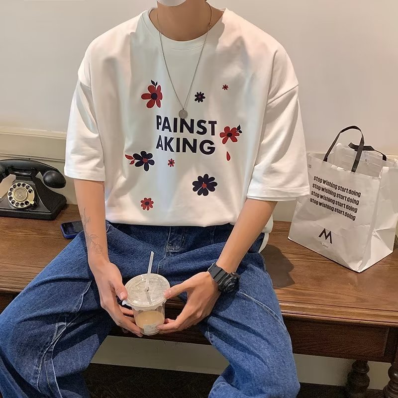 Áo Thun Tay Ngắn Dáng Rộng In Chữ Phong Cách Hồng Kông Thời Trang Chất Lượng Cao Size M-5XL Cho Nam Và Nữ