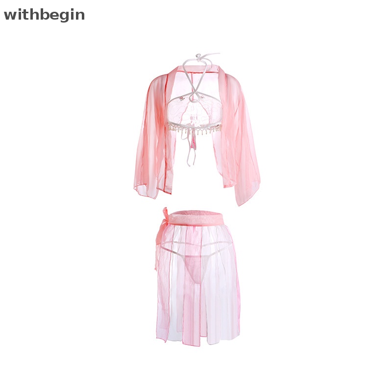 1 Bộ Đồ Lót Vải Voan Phối Lưới Xuyên Thấu Kiểu Hán Phục Cổ Điển Gợi Cảm