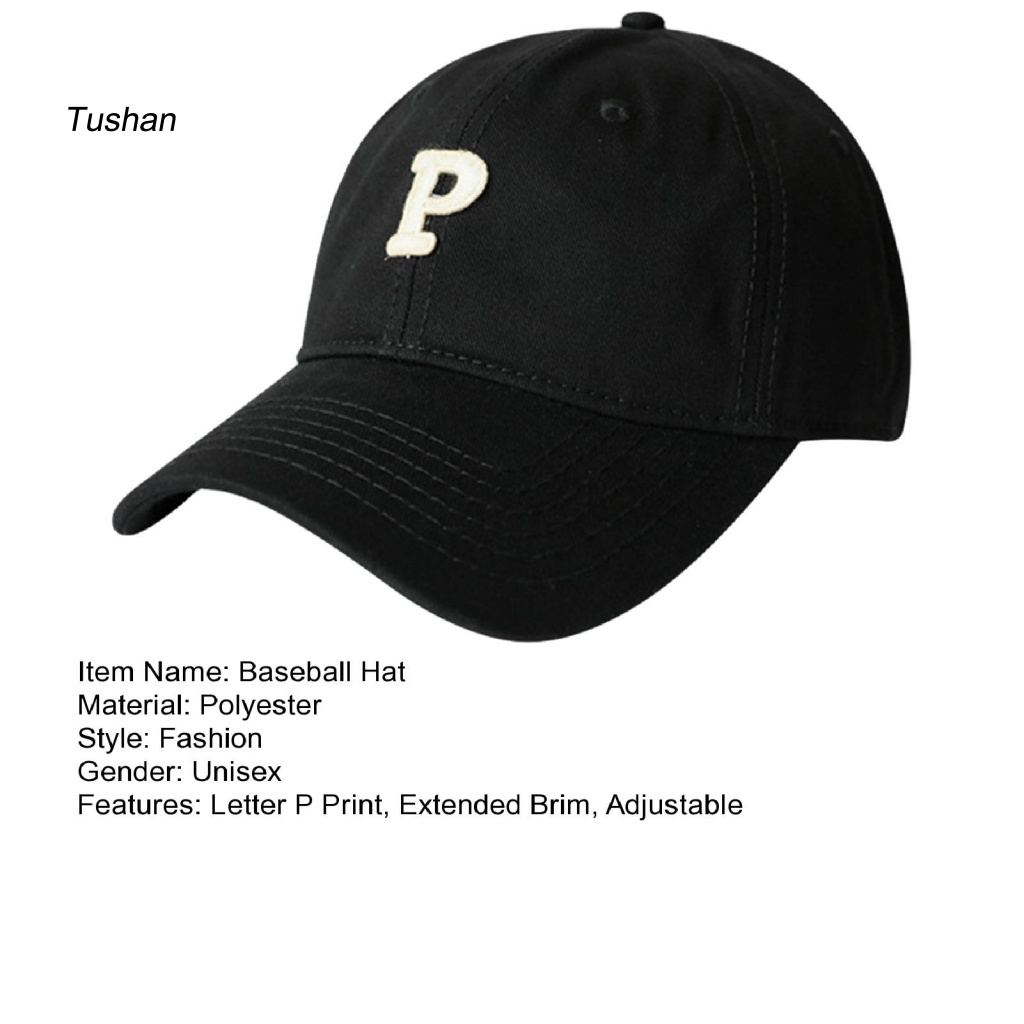 [Ts] Mũ Lưỡi Trai Thêu Chữ P Vành Rộng Có Thể Điều Chỉnh Kích Thước Cho Unisex