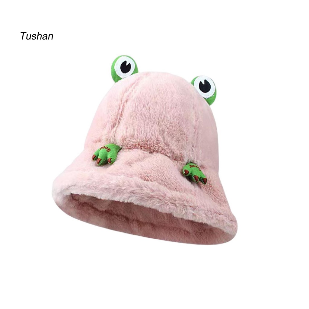Mũ Bucket Giữ Ấm Mùa Đông Dày Dặn Họa Tiết Mắt Ếch Hoạt Hình Phong Cách Nhật Bản Cho Nữ