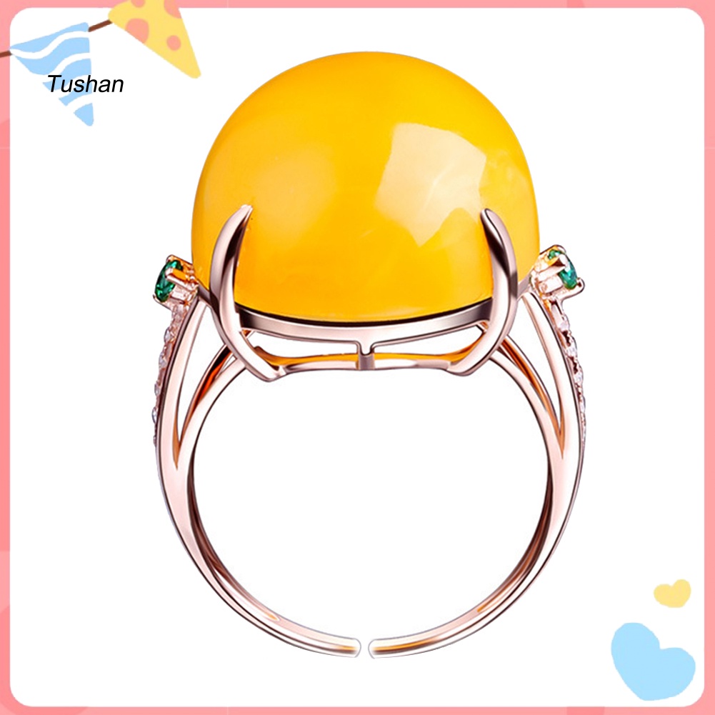 Nhẫn Cưới Hở Đính Đá Hổ Phách Nhân Tạo Hình Oval Cổ Điển