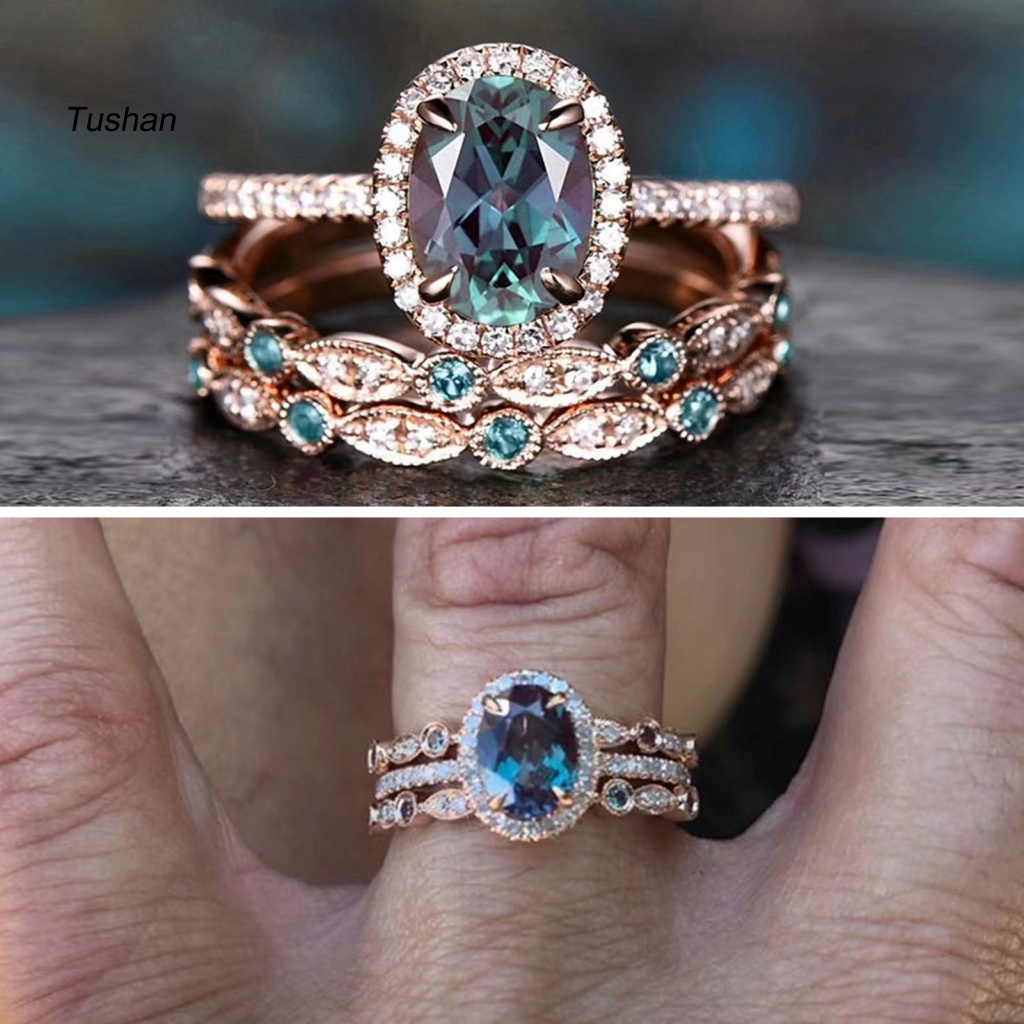 Bộ 3 Nhẫn Đính Đá Phong Cách Vintage Độc Đáo