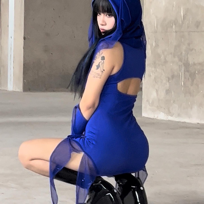 Đầm Ôm Dáng Có Nón Khoét Lỗ Thời Trang Đường Phố Cho Nữ