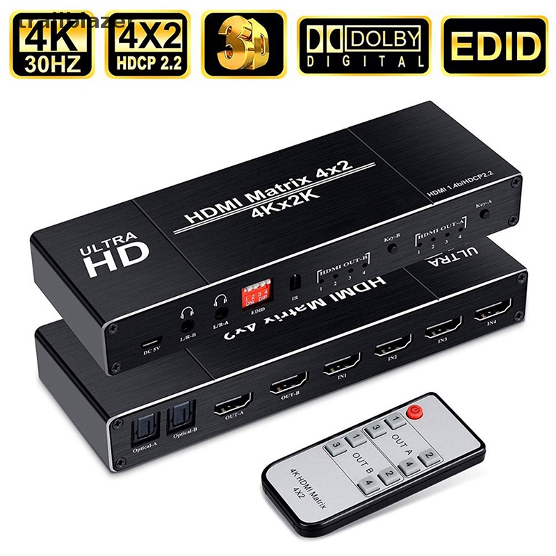Bộ Chia Cổng HDMI 4K HDMI EDID Matrix 4 Trong 2 Ra 4X2