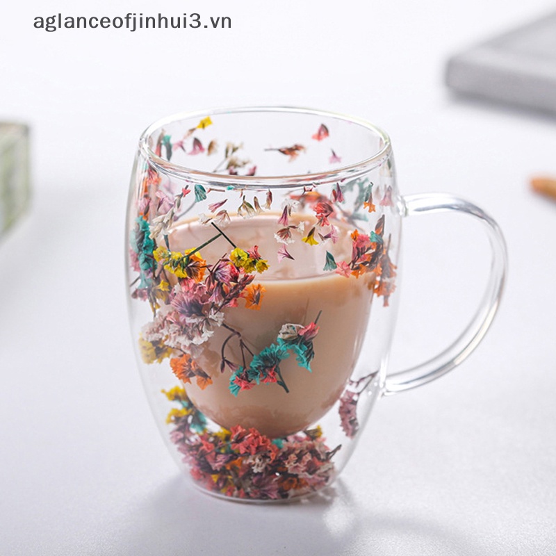 ~ Afhvn ~ Cốc Thủy Tinh Uống Nước Hai Lớp Hình Ốc Sên Biển Lấp Lánh