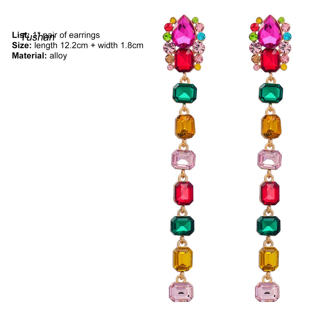 1 Đôi Bông Tai Hình Học Dáng Dài Đính Đá Nhiều Màu Thời Trang